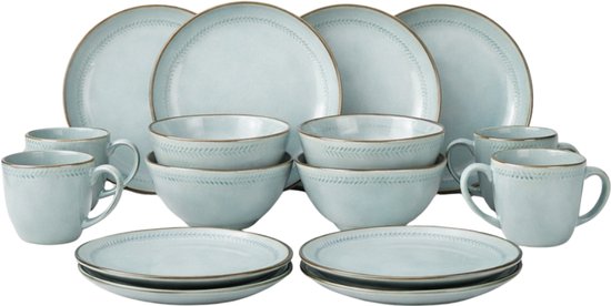 Mica Decorations Racco Serviesset 16-Delig - 4 Persoons - Ontbijtborden, Kommen en Mokken en Dinrborden - Steengoed Servies - Vaatwasserbestendige Servies Set - Lichtgrijs