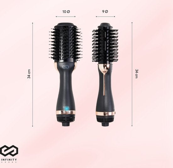 Infinity Goods 4-in-1 Föhnborstel - Keramische Magic Brush - Droog/Stijl/Krul/Volume - Kort En Lang Haar - 1200W - Zwart/Goud