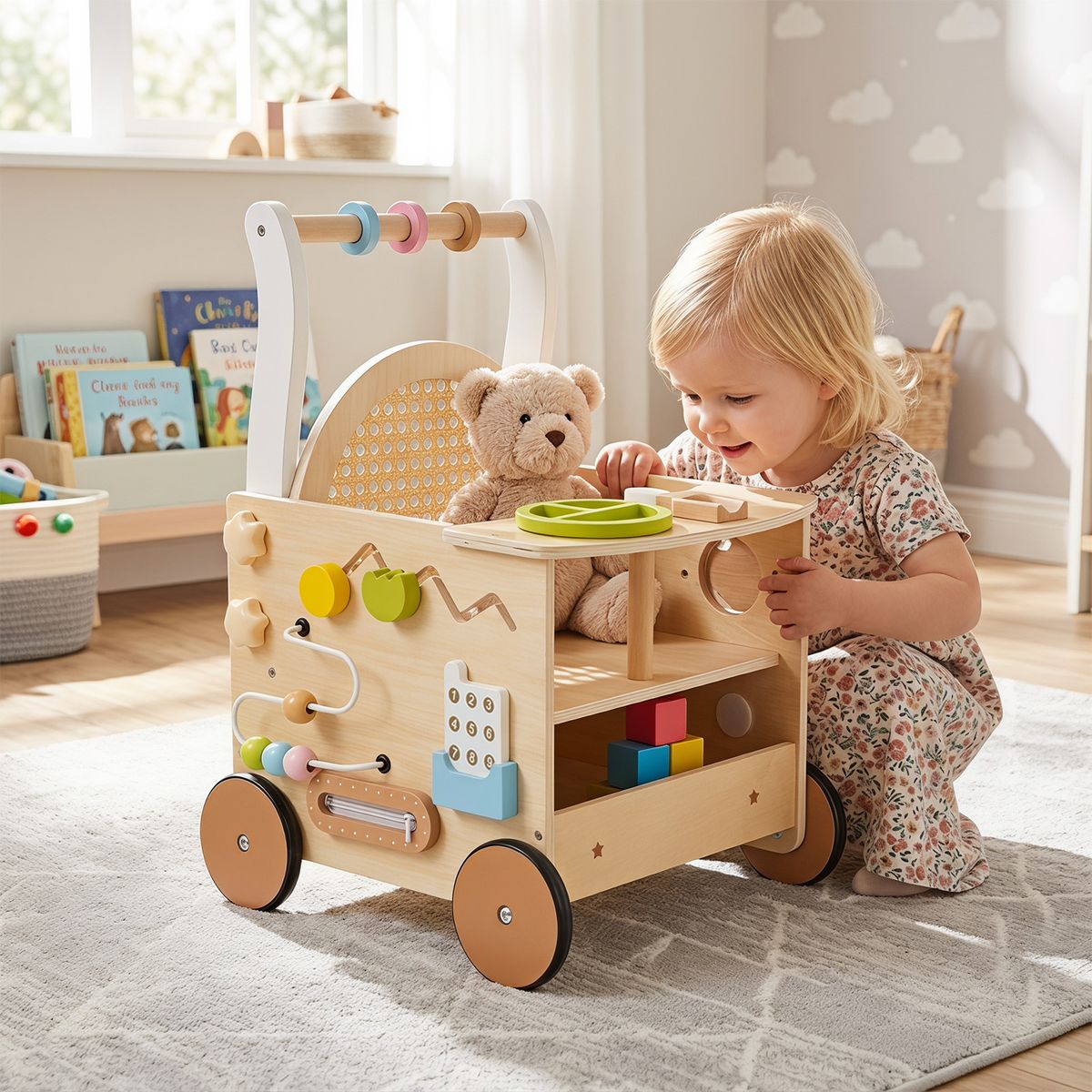 Coast Houten Loopwagen - motoriek speelgoed - met ijsset en poppenzitje - natuurlijk hout