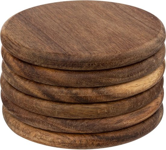 Secret de Gourmet onderzetters - 6x - Acaciahout - D10 cm - rond - gelakt - modern en klassiek