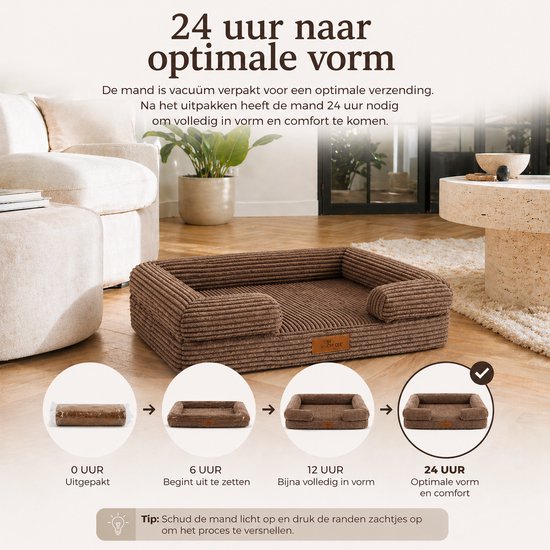 By Cee Cee Orthopedische Hondenmand – Hondenbed – Ribstof - Voor Middelgrote Honden - Bruin - 108x81cm - Moos