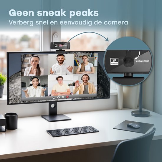 Audyn Webcam - 5MP - 2K Full HD - met Microfoon - voor PC - incl. Cover & Standaard - Streaming Camera - Webcams