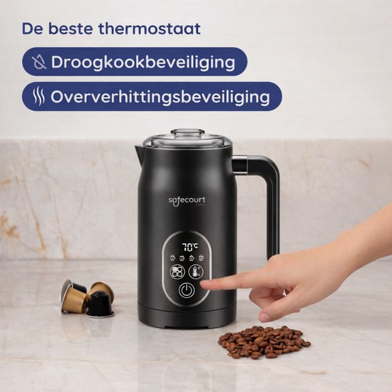 Safecourt Kitchen Melkopschuimer 4-in-1 – Elektrisch – Zwart – Voor Cappuccino & Latte