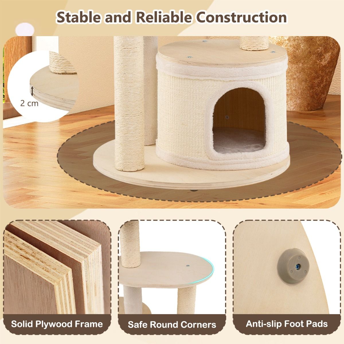 Coast Krabpaal voor katten - 2 kattenhuizen - mand en speelbal - 152 cm - natuur
