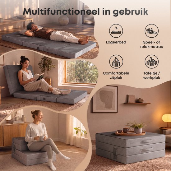 CozySense® Opvouwbare Matras 75x200 cm – Logeermatras – Vouwmatras – Ademend – Afneembare Hoes & Draagtas – 10 cm Dik – Medium