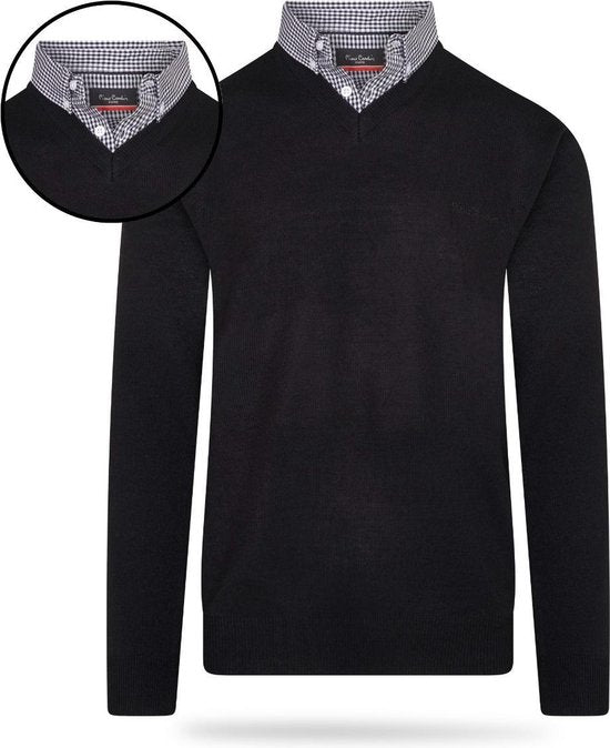 Pierre Cardin - Heren Sweaters Mock Pullover - Zwart - Maat S