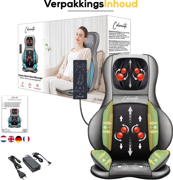CALMENTA® Shiatsu Massagestoel – Opbergtas - Massagekussen - Compressiemassage – Elektrisch Warmtefunctie