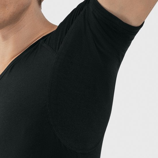 Anti Zweet Shirt - Fibershirts® - Ingenaaide Okselpads - Ondershirt - Zwart - V-hals - Heren - Maat XL