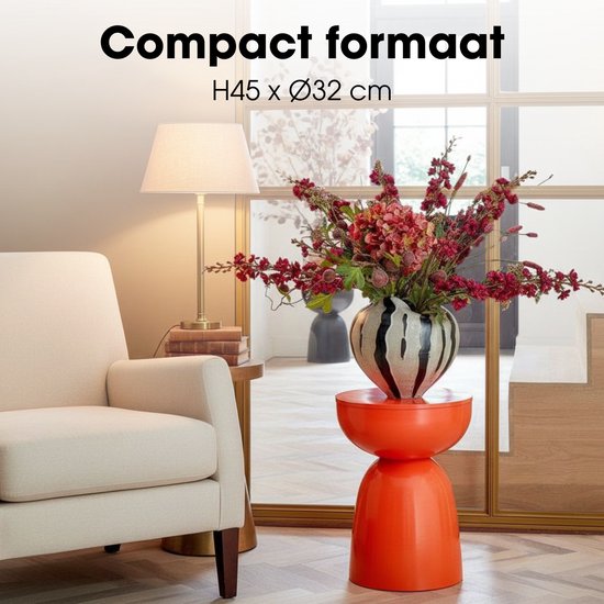 Mica Decorations Elliot Salontafel - Nachtkastje voor Slaapkamer of Woonkamer - Bijzettafel van IJzer voor Bloemen, Planten en Decoratie - H45 x Ø32 cm - Oranje
