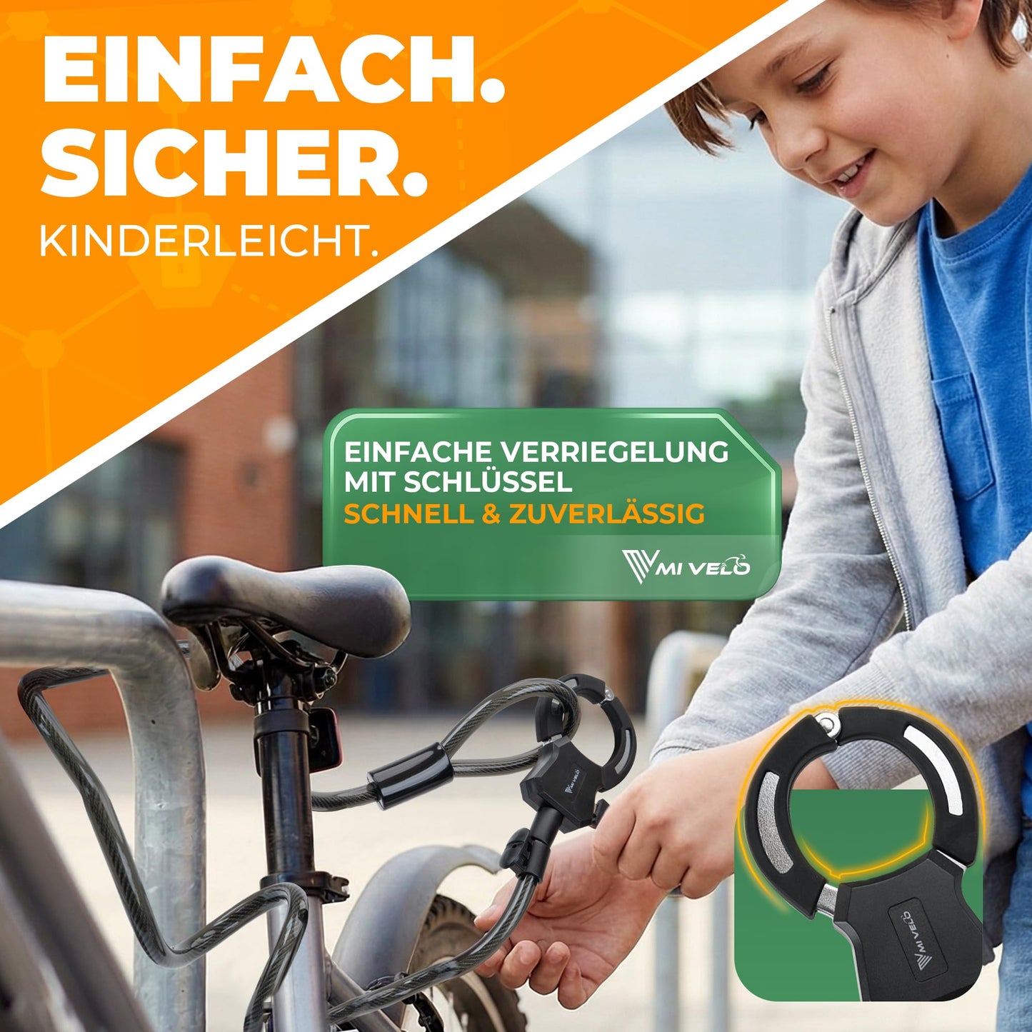 MIVELO e scooter slot - handboei kabelslot 120 cm - met sleutel en houder - stalen kern voor scooter en fiets