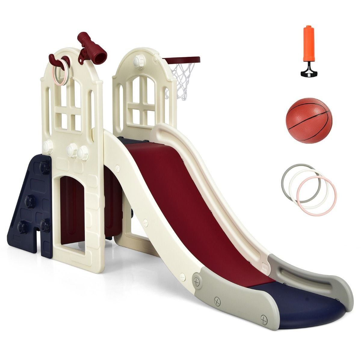Coast Kinderglijbaan met Basketbalring en Telescoop - 189,5 x 83 x 98 cm - Blauw