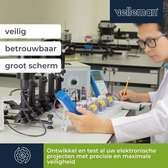 Velleman Laboratoriumvoeding, programmeerbaar via PC, regelbaar, 0-30 VDC/5 A, stroombegrenzing, bescherming tegen kortsluiting, twee 4-cijferige led-schermen, USB-aansluiting