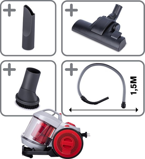Dirt Devil Stofzuiger zonder Zak DD2503 - HEPA 12 Filter - 3 Opzetstukken - 800W - Grijs/Rood