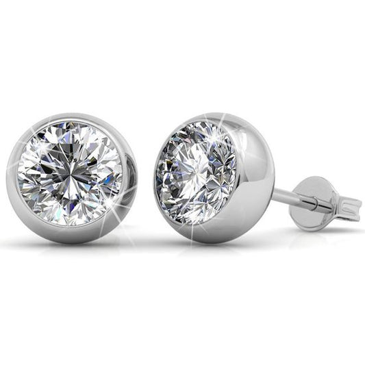 Yolora Dames Oorbellen met Ronde Kalpa Camaka Kristallen - Zilver kleurig - 18K Witgoud Verguld