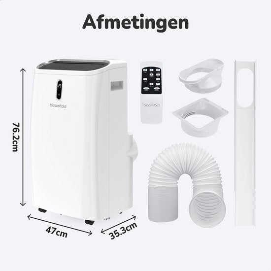 Bloomfold Mobiele Airco - 12.000 BTU - 4-in-1 - Airconditioning met Raamafdichtingskits - Slaapkamer - Woonkamer - tot 35m² koelen