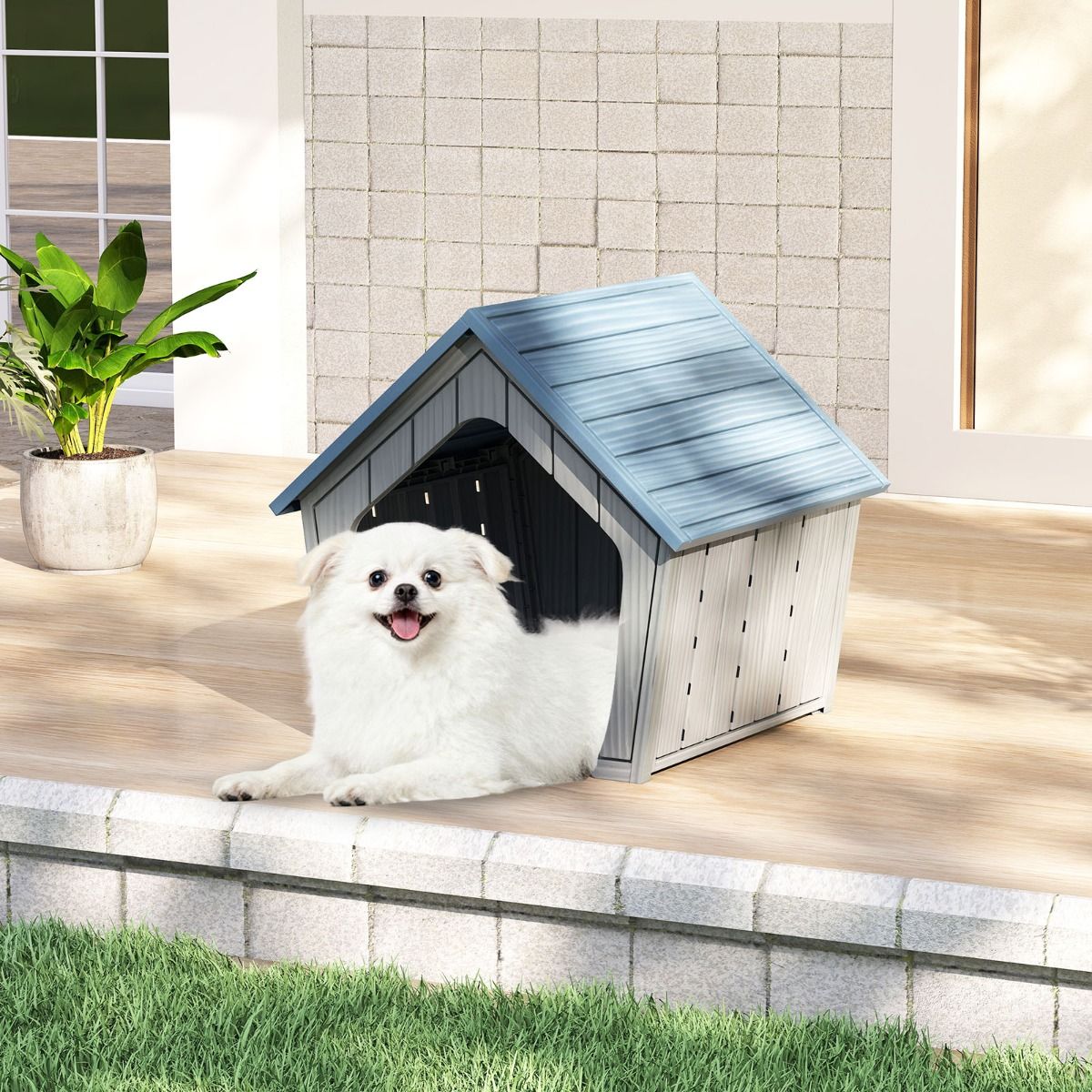 Costway kattenhuis - Voor binnen en buiten - 59,5 x 57 x 58 cm - Blauw/grijs