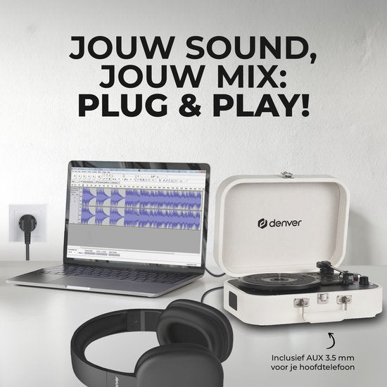 Denver Platenspeler - Ingebouwde Speakers en Versterker - Incl. PC Software - Auto-stop - Retro - VPL130