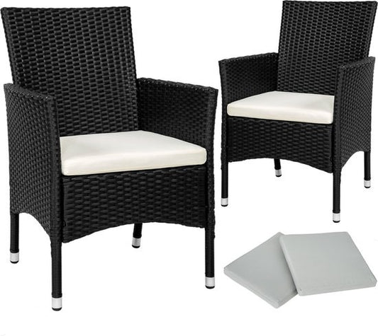tectake® - set van 2 Wicker tuinstoelen met 4 kussenhoezen - zwart - 404549 - poly-rattan