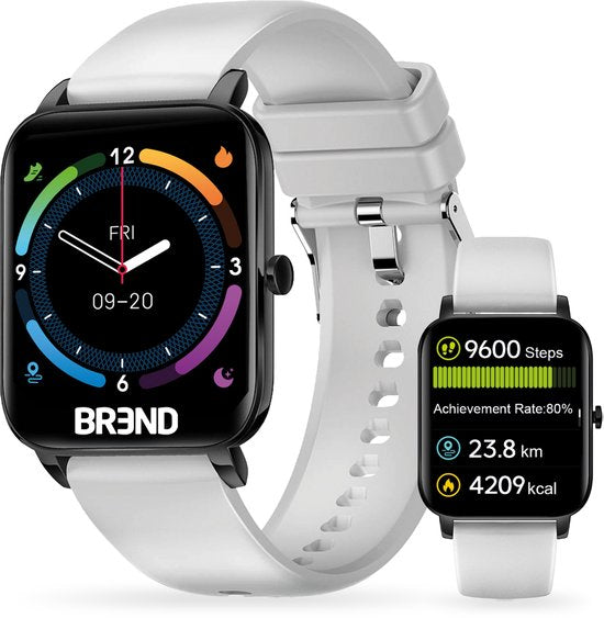 Smartwatch voor Dames en Heren - Stappenteller, Bloeddrukmeter en Hartslagmeter - Sporthorloge - Spatwaterdicht – Wit - BREND BR-2223