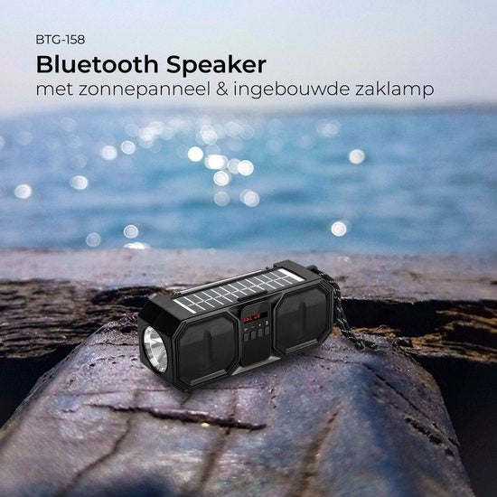 Denver Noodradio - Bluetooth Speaker - Solar Powerbank - 80W - FM Radio - Zaklamp - USB - BTG158 - Zwart