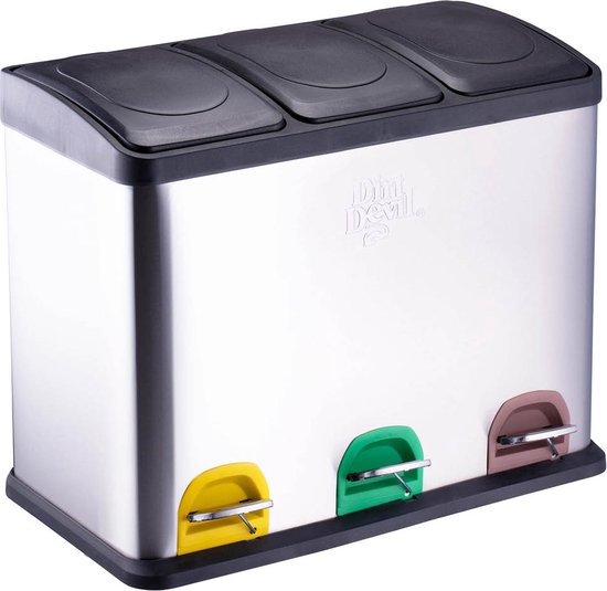 Dirt Devil - Pedaalemmer - 3x 15L - Prullenbak Afvalscheiding - RVS - Zilver