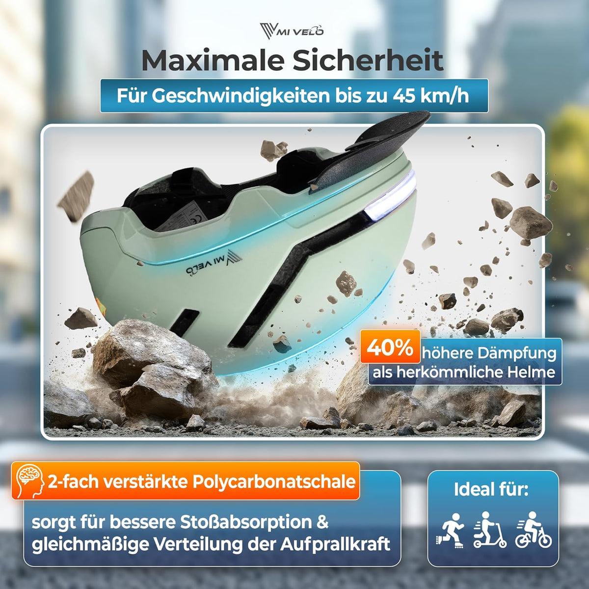 Mivelo Unisex Fietshelm NOVA - Met Lampje - NTA Gecertificeerd tot 45km/h - Mint - Maat M (54-58 cm)