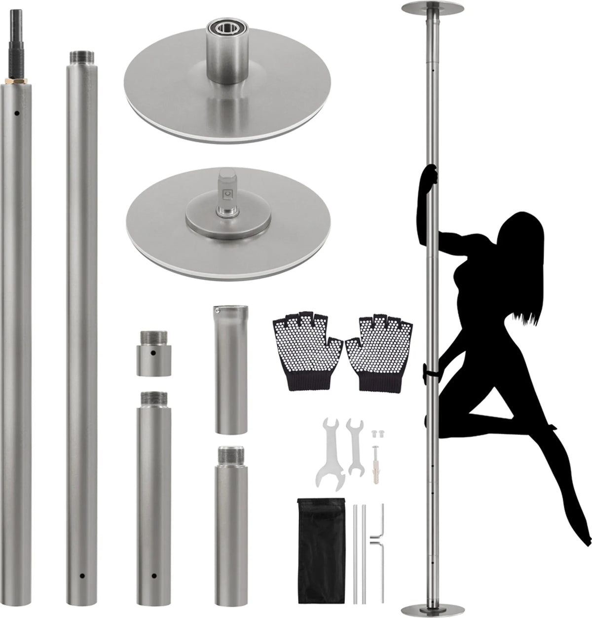 Yaheetech Danspaal 45 mm - Statisch en draaiend - Verstelbaar 225–274,5 cm - Matzilver