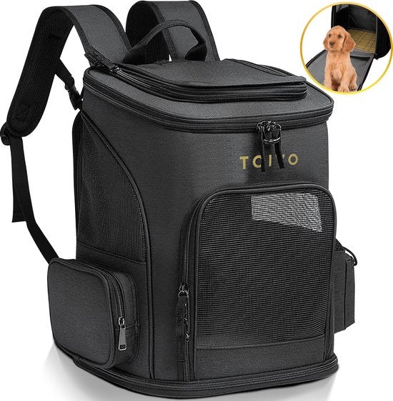 Toivo Hondenrugzak - Dieren Draagtas - 40 x 33 x 26 cm - Zwart - Tot 8kg - Katten Rugzak - Transport - Reistas Kat - Honden Draagtas