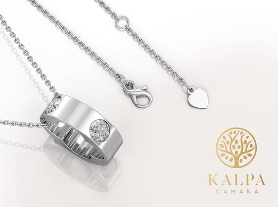 Yolora Dames Ketting met Hanger en Kalpa Camaka Kristallen - Zilver kleurig - 18K Witgoud Verguld - Cadeauverpakking - Moederdag Cadeautje