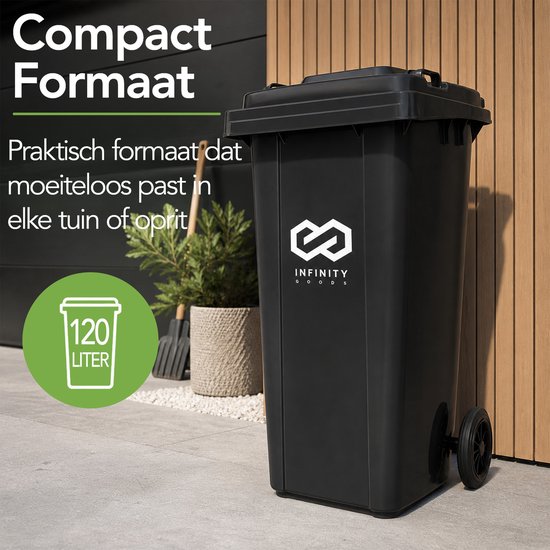Infinity Goods Kliko 120L - Afvalcontainer - Rolcontainer - Kunststof Mini Container - Met Wielen - Grijs
