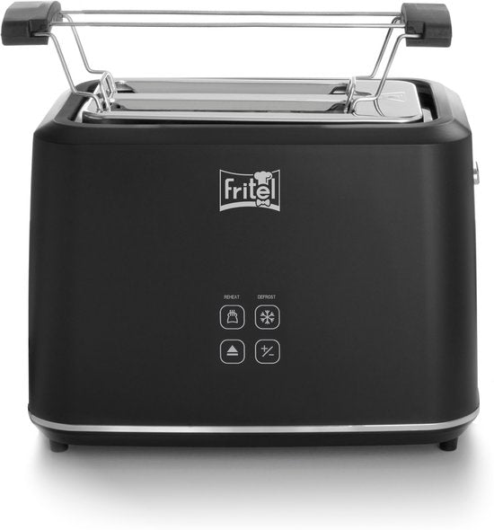 FRITEL Toaster TO 2995 - Stijlvolle Broodrooster - 2 Sleuven - 7 Toastniveaus - 850W - Touch Display - Mat Zwart - Uitneembare kruimellade + Broodjesopzet