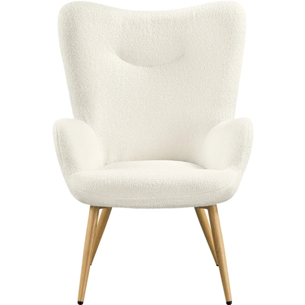 Yaheetech Bouclé Accent Stoel / Fauteuil 67,5x70x97,5 cm – Sfeervol Ivoor – Polyester Bouclé en Metaal