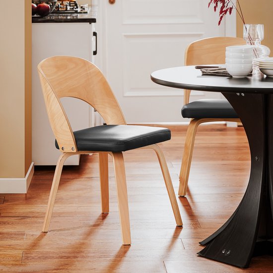 SoBuy Stoel van hout met gevoerde rugleuning en zitting, stoel voor keuken, eetkamer, kantoor, slaapkamer, natuur en zwart, 48 x 55 x 78 cm, FST97-SCH