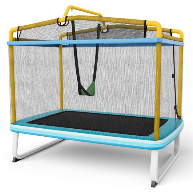 Coast Kindertrampoline met Schommel en Veiligheidsnet - tot 50 kg - 190 x 124 cm - Geel/Blauw