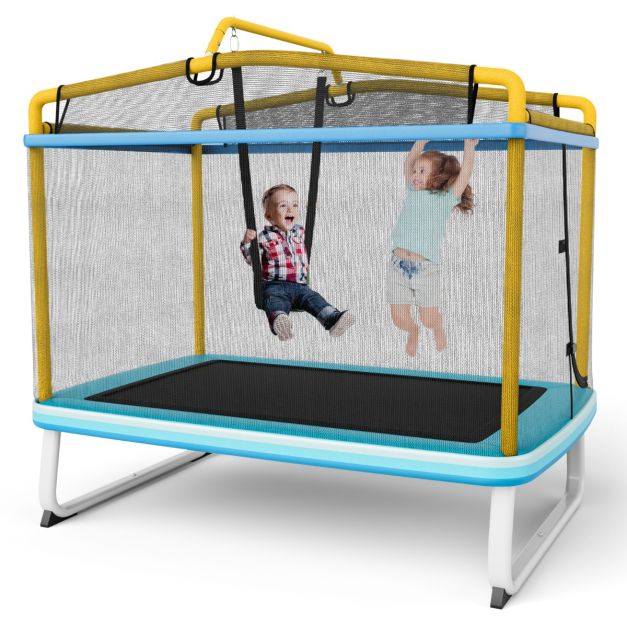 Coast Kindertrampoline met Schommel en Veiligheidsnet - tot 50 kg - 190 x 124 cm - Geel/Blauw