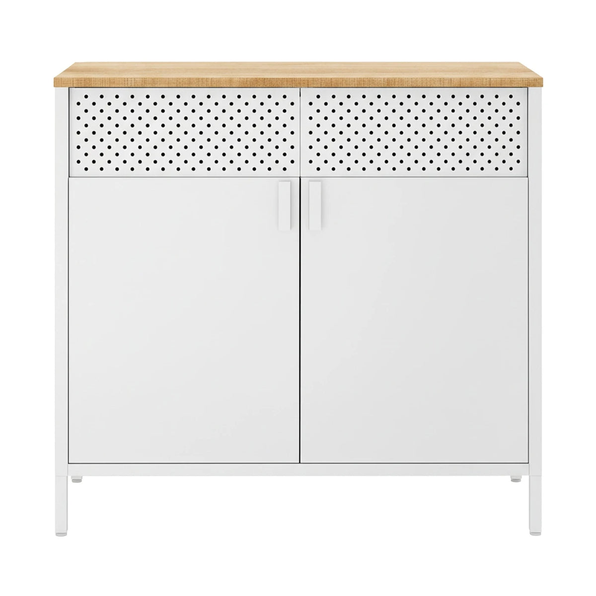 Ochama Metalen Opbergkast 80 x 40 x 76 cm - Dubbele Deuren - Verstelbare Plank - Mat Wit en Kameelgeel