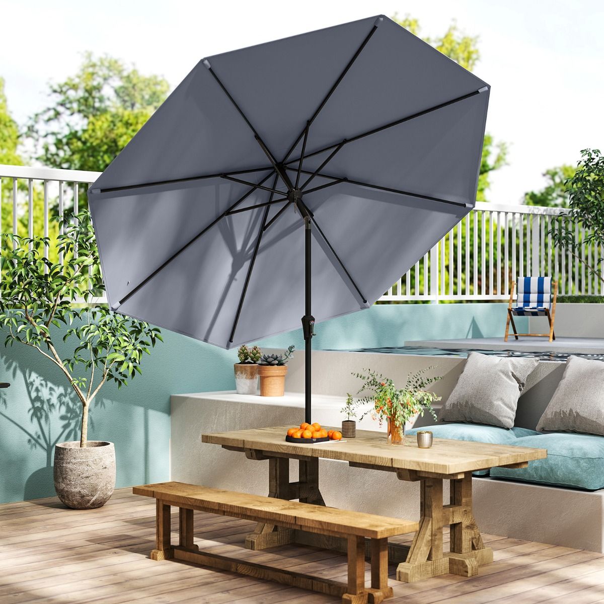 Coast Terrasparasol 270 cm Grijs – Kantelbaar Marktscherm met Zwengel en Geventileerd Dak