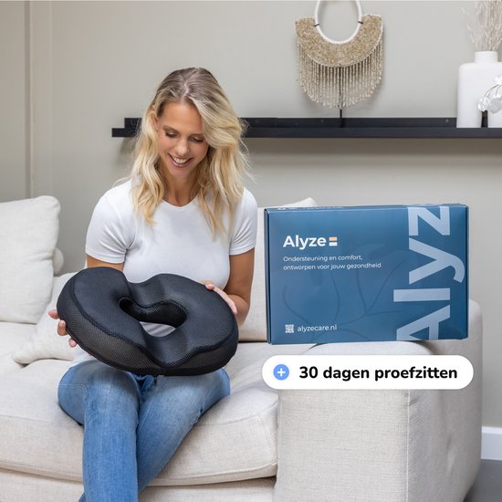 Zitkussen Orthopedisch - Donut kussen - Stuitje - Ergonomisch - Traagschuim - Voor Auto, Bureaustoel & Bank - Alyze