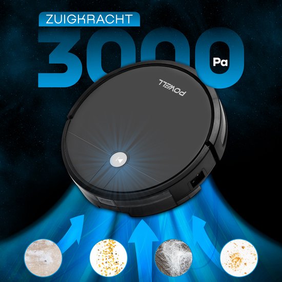Powell Robotstofzuiger - Robotstofzuiger met Dweilfunctie - Robotstofzuiger met Laadstation - Robot Stofzuiger - Dweilrobot - Zwart