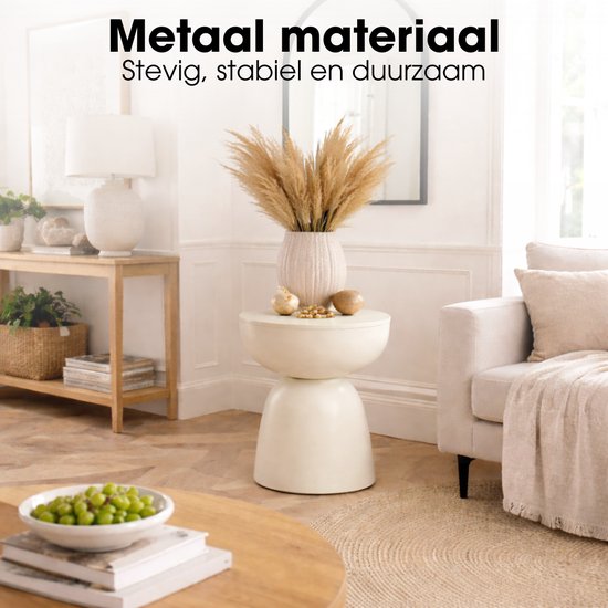 Mica Decorations Elliot Bijzettafel - Bijzettafel Rond H45 x Ø32 cm - Bijzettafeltje voor Woonkamer of Slaapkamer - Ideaal als Plantentafeltje - IJzer met Poedercoating - Off White
