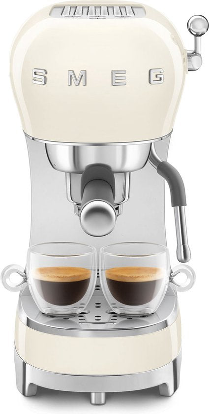 SMEG ECF02CREU Handmatige Espressomachine - Pistonmachine - 15 Bar - Thermoblock - Stoompijp - Geschikt voor Gemalen Koffie & E.S.E. Pads - '50s Style - Crème