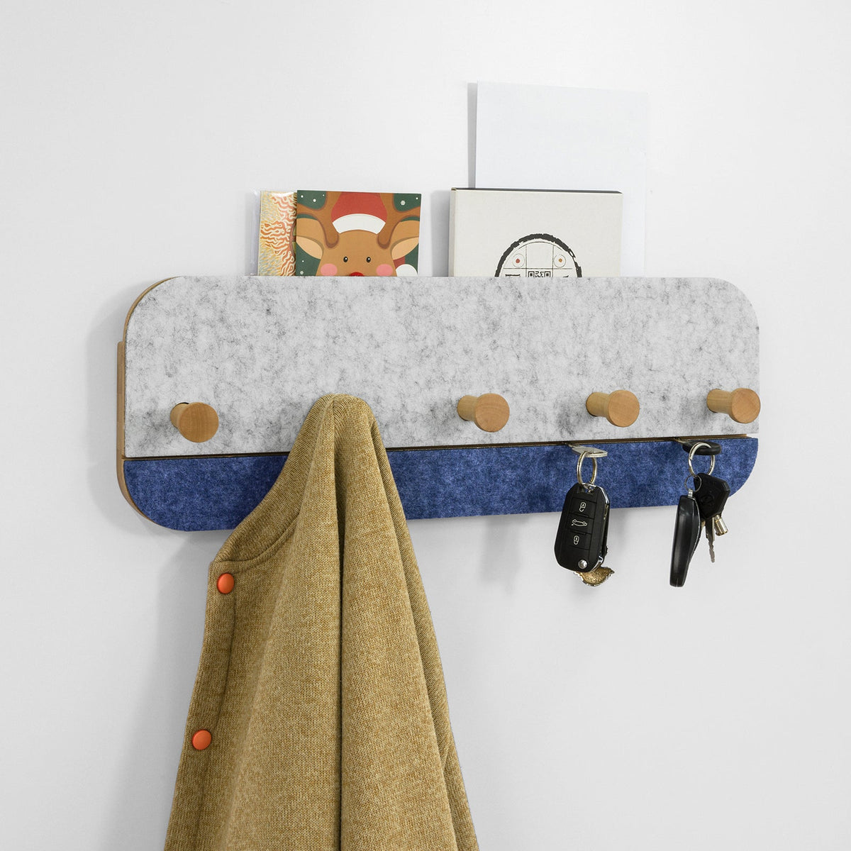 SoBuy Wandkapstok met 5 Haken - Bamboe en Vilt - 55x3x19cm