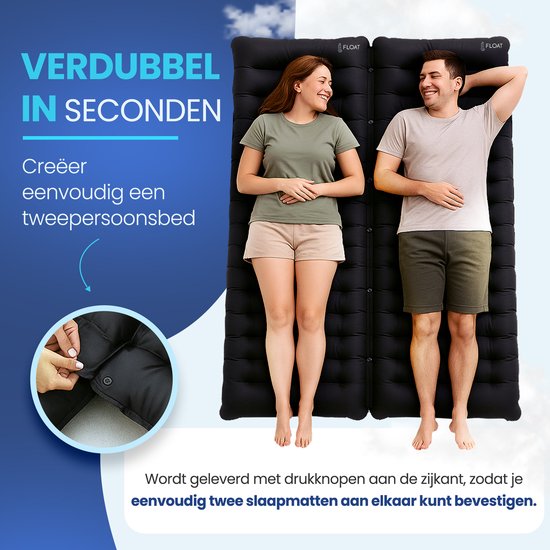FLOAT Nomadic - 1 Persoons slaapmatje met voetpomp en kliksysteem - Stevig en licht Luchtbed voor de camping - 195x66x12 cm luchtmatras - Zelfopblazende slaapmat - Zwart