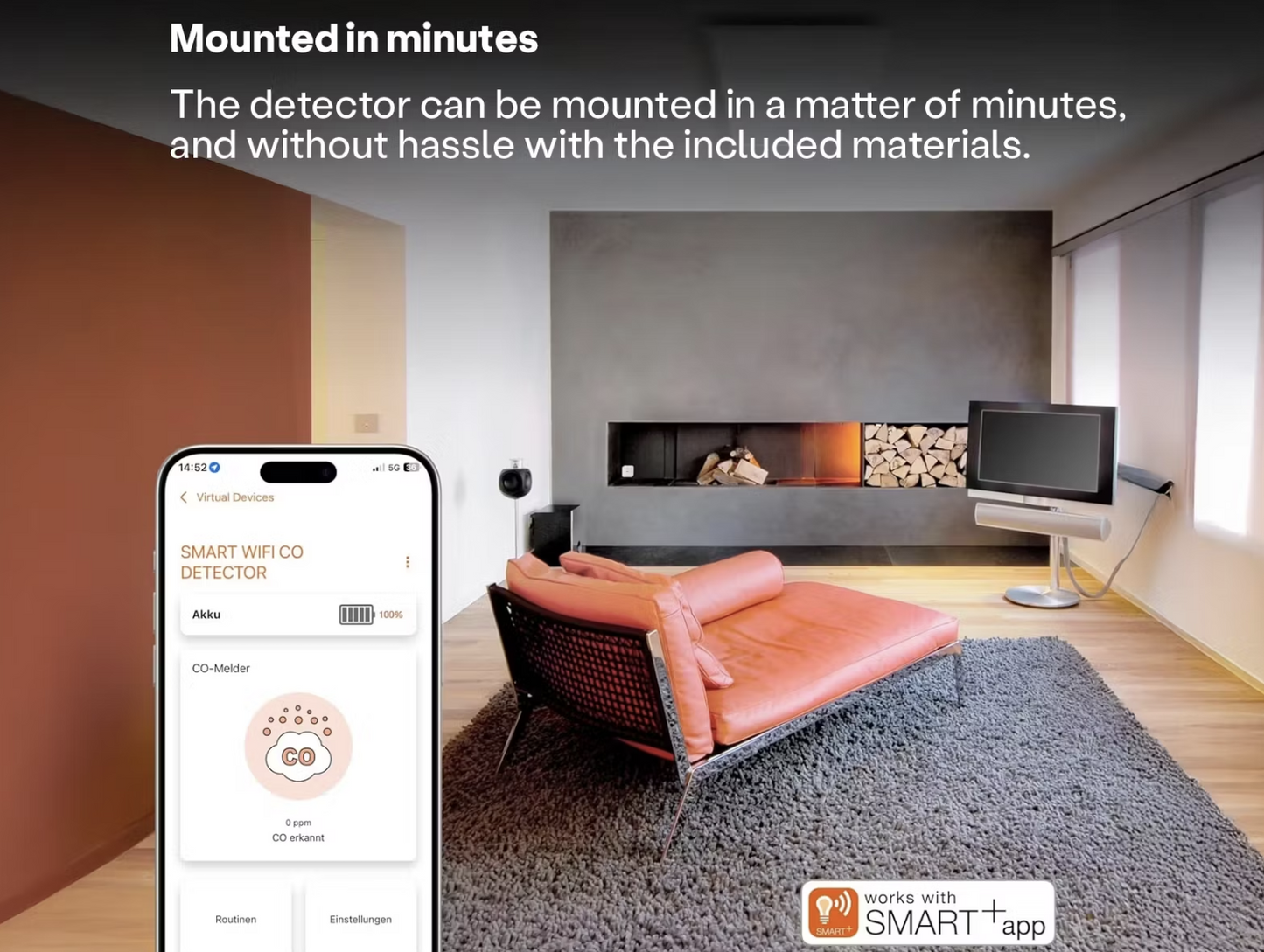 Ledvance Smart+ Wifi koolmonoxidemelder - wit - 85x27x85 mm - compact en slim