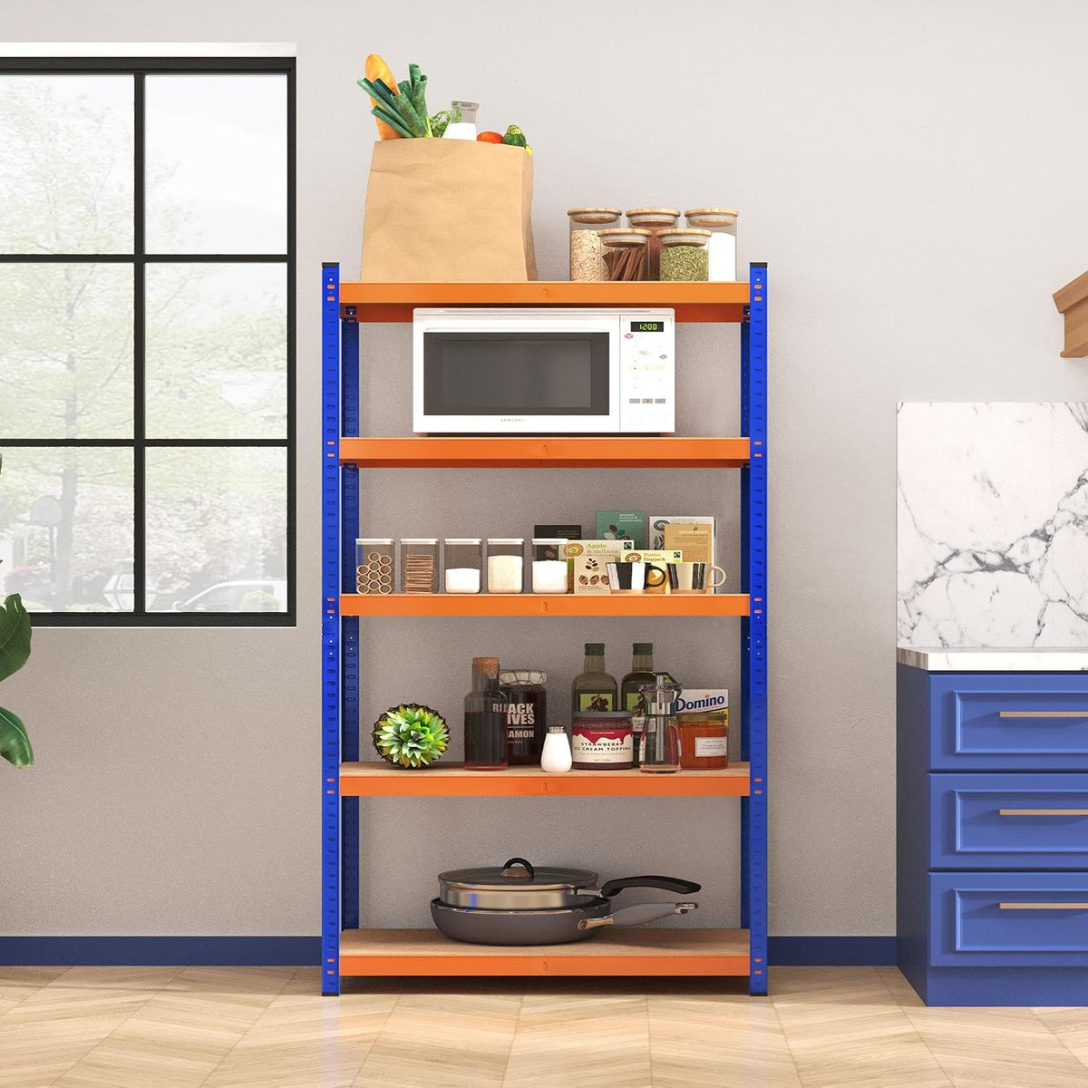 Yaheetech Stellingkast Zwaar Opbergrek 180 x 120 x 45 cm - 875 kg Draagvermogen - Oranje/Blauw