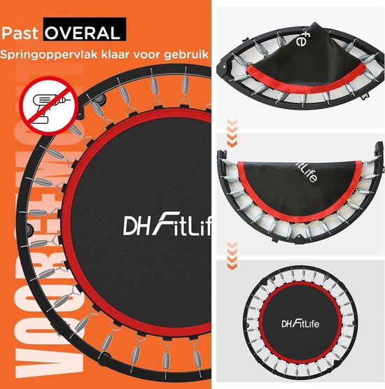DH FitLife Fitness Binnen Trampoline Vouwbaar zonder Installatie | Ø102 cm 40 Inch | Draagvermogen 150 KG | 4 Verstelbare Handgreepstanden | Stabiel en Stil voor Kinderen en Volwassenen