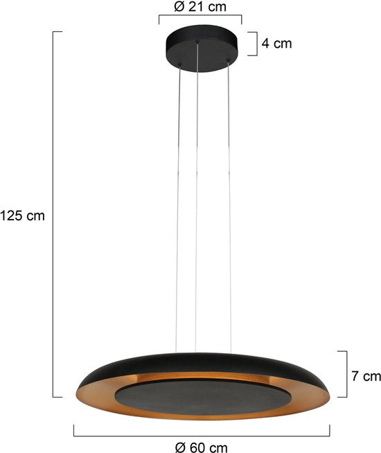 Hanglamp Golden Veil 4332ZW - Moderne zwarte hanglamp met gouden binnenzijde, hoogte instelbaar tot 125 cm, met ingebouwde LED-verlichting - Steinhauer