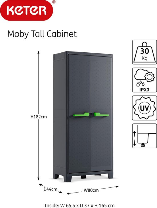 Keter Moby hoge kast - 4 planken - 80x44x182 cm - Antraciet