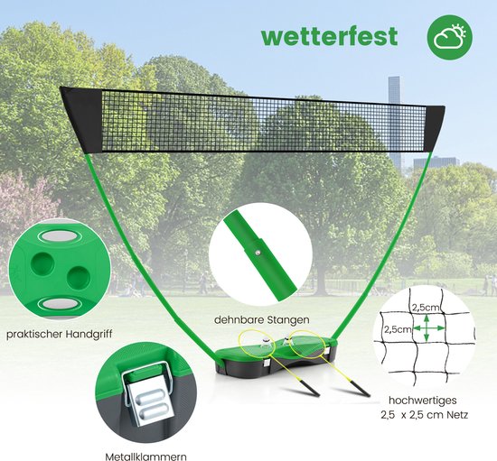 Coast Badmintonset – Incl. Net, Rackets & Shuttlecocks – 270 x 33.5 x 160 cm – Groen
