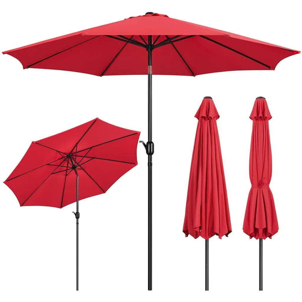 Yaheetech Parasol Ø300 cm - Rood - Kantelbare Tuinparasol met Slingermechanisme en UV50+ Bescherming